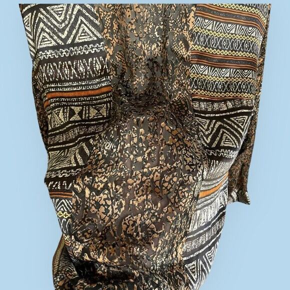 Laura Ashley Woman 100% Silk Mixed Animal Print Cardigan Top Plus 2X 16 18 Brown - Picture 7 of 7